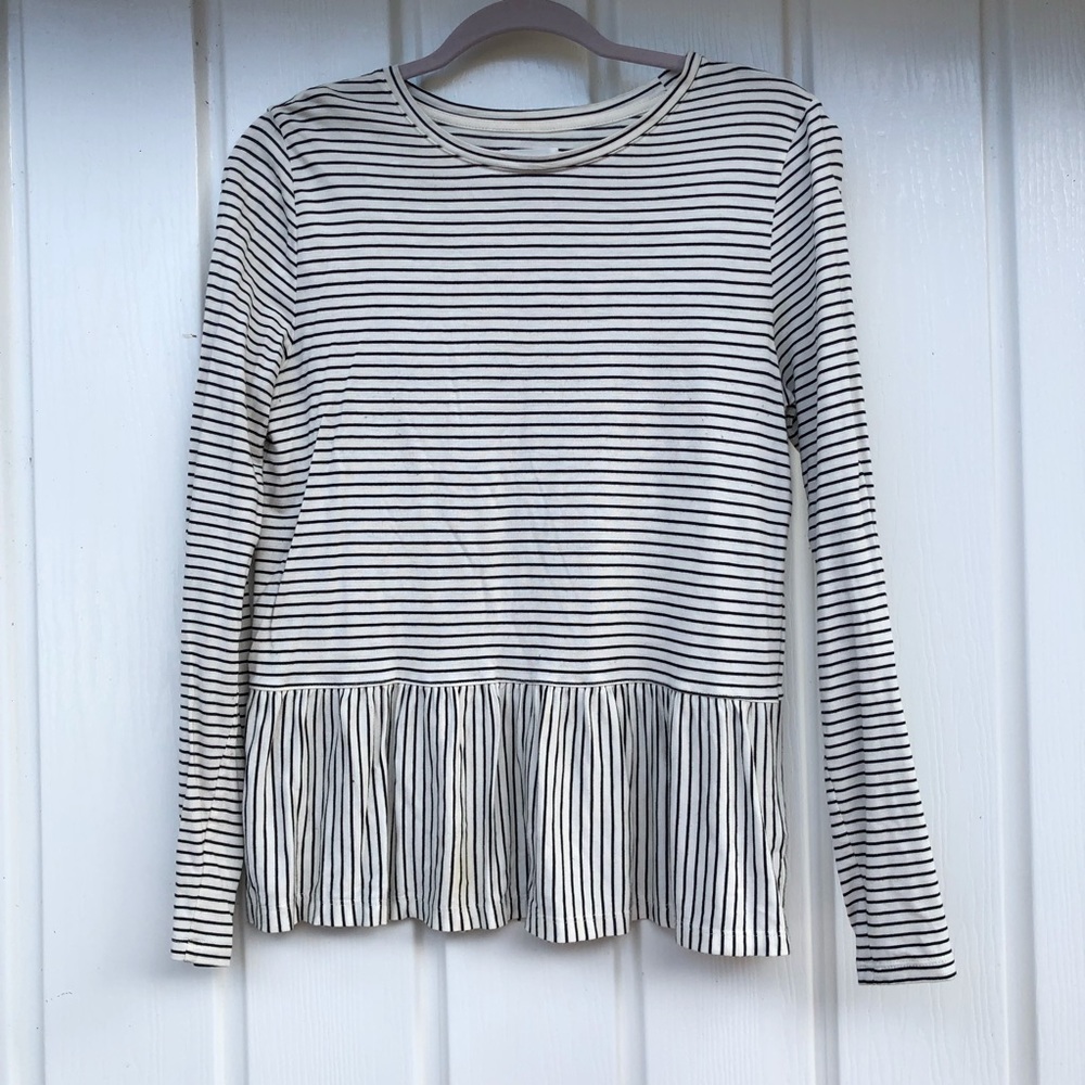 Old Navy black & white striped peplum long sleeve